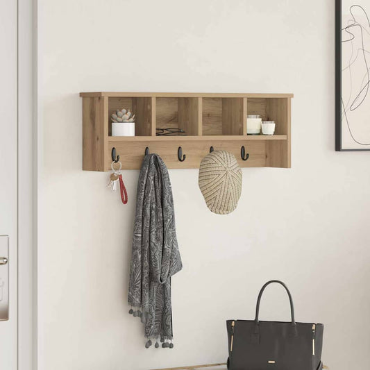 Porte-manteau mural chêne artisanal 75 x 16 x 26 cm