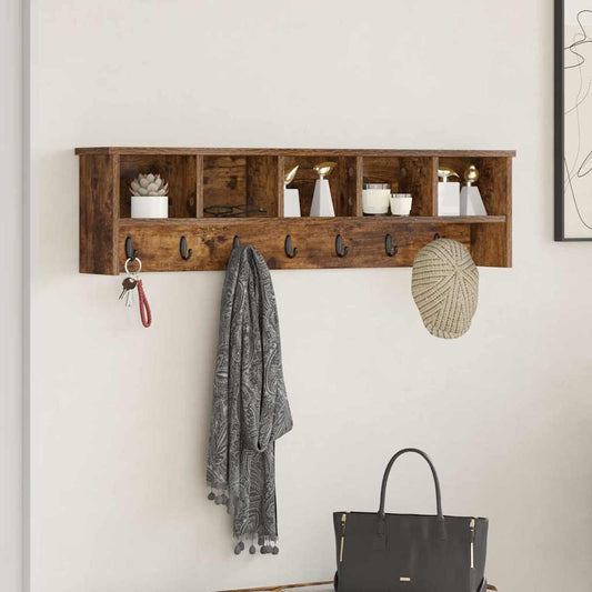 Porte-manteau mural avec étagère Chêne fumé 100 x 16 x 26 cm
