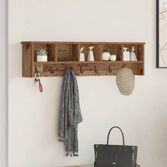 Porte-manteau mural avec étagère Bois ancien 100 x 16 x 26 cm