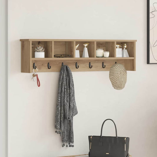 Porte-manteau mural chêne artisanal 100 x 16 x 26 cm