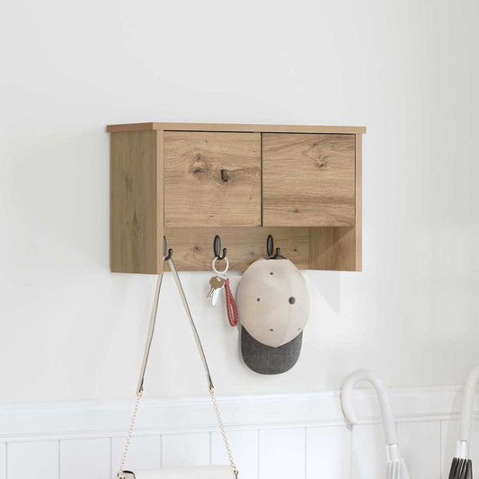Porte-manteau mural avec porte chêne artisanal 50 x 20 x 30 cm