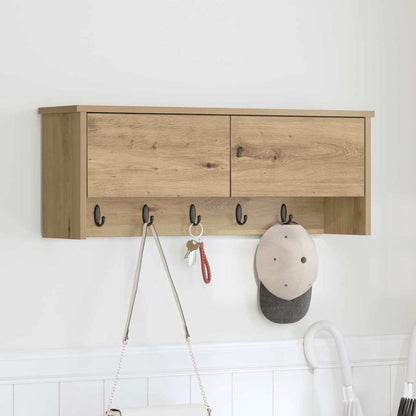 Porte-manteau mural avec porte chêne artisanal 80 x 20 x 30 cm