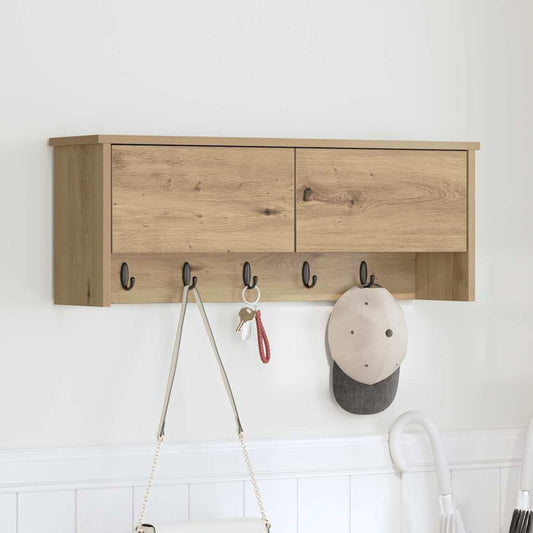Porte-manteau mural avec porte chêne artisanal 80 x 20 x 30 cm