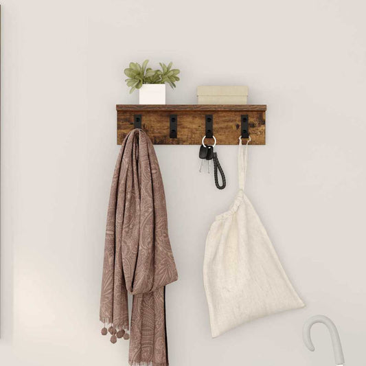 Porte-manteau mural avec étagère Chêne fumé 40 x 10.5 x 10.5 cm