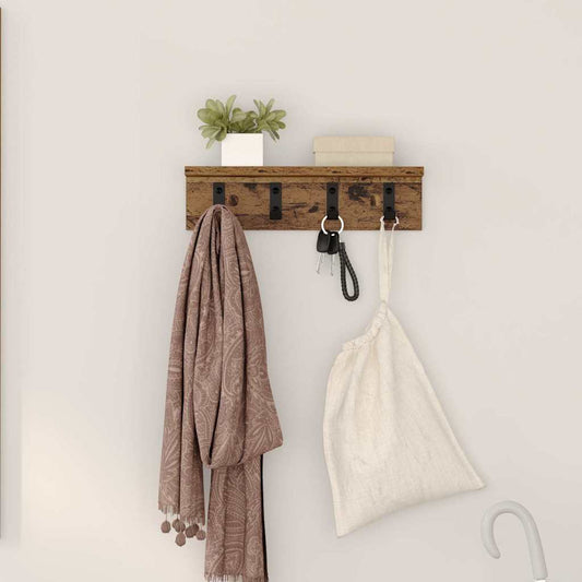 Porte-manteau mural Bois ancien 40 x 10.5 x 10.5 cm