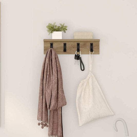 Porte-manteau mural chêne artisanal 40 x 10.5 x 10.5 cm