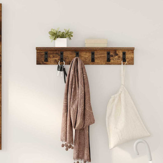 Porte-manteau mural avec étagère Chêne fumé 60 x 10.5 x 10.5 cm