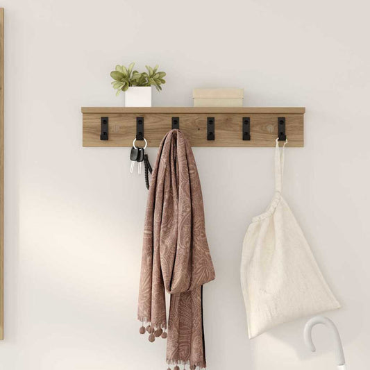 Porte-manteau mural chêne artisanal 60 x 10.5 x 10.5 cm