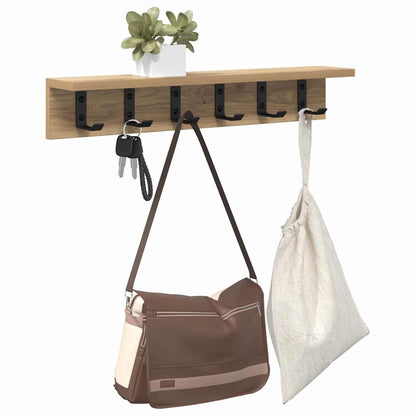 Porte-manteau mural chêne artisanal 60 x 10.5 x 10.5 cm