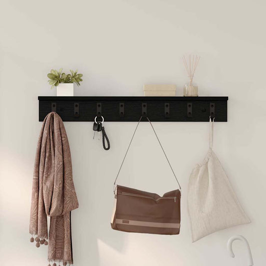 Porte-manteau mural avec étagère Chêne noir 80 x 10.5 x 10.5 cm
