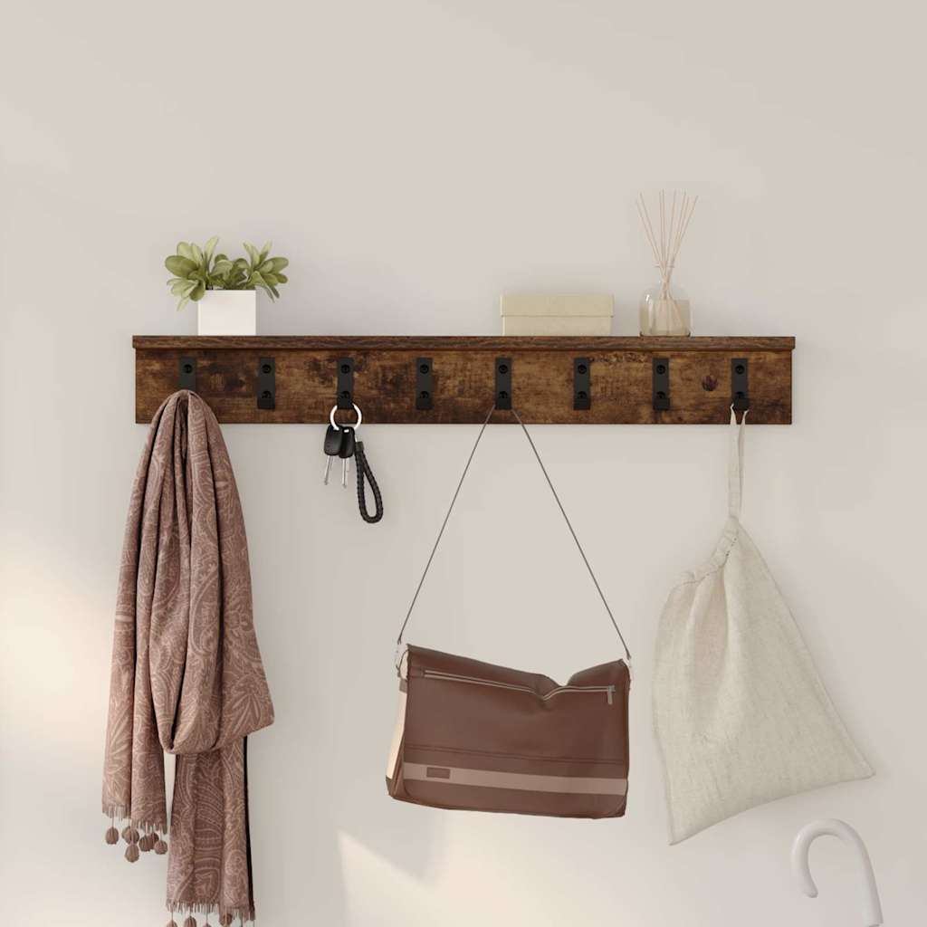 Porte-manteau mural avec étagère Chêne fumé 80 x 10.5 x 10.5 cm