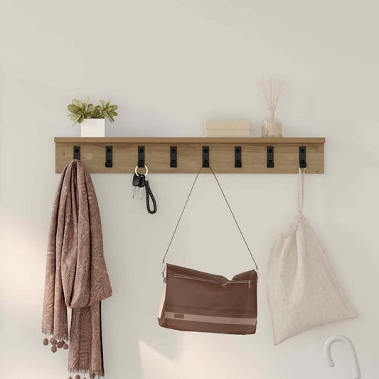 Porte-manteau mural chêne artisanal 80 x 10.5 x 10.5 cm