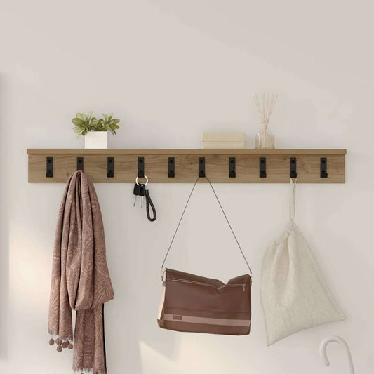 Porte-manteau mural chêne artisanal 100 x 10.5 x 10.5 cm