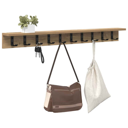 Porte-manteau mural chêne artisanal 100 x 10.5 x 10.5 cm