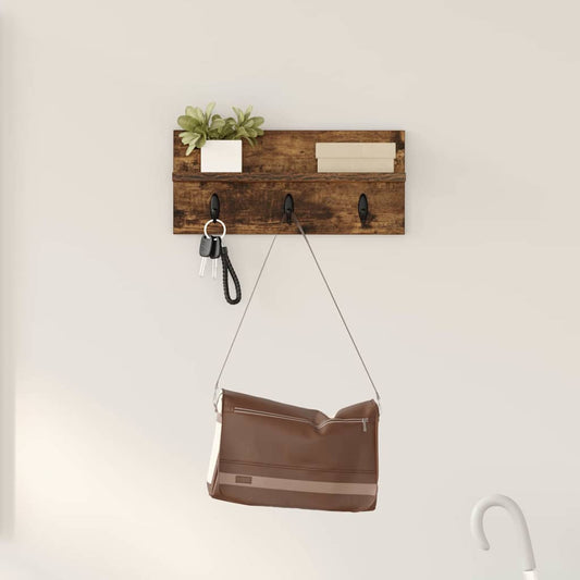 Porte-manteau mural avec étagère Chêne fumé 40 x 10.5 x 18 cm
