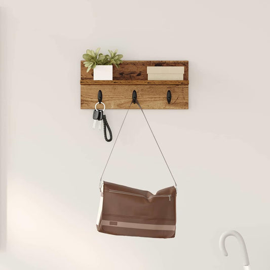 Porte-manteau mural avec étagère Bois ancien 40 x 10.5 x 18 cm