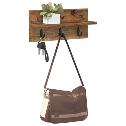 Porte-manteau mural avec étagère Bois ancien 40 x 10.5 x 18 cm