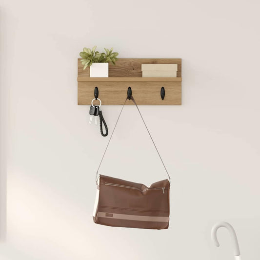 Porte-manteau mural chêne artisanal 40 x 10.5 x 18 cm