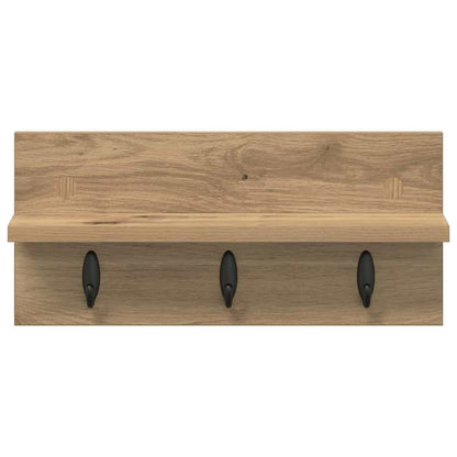 Porte-manteau mural chêne artisanal 40 x 10.5 x 18 cm