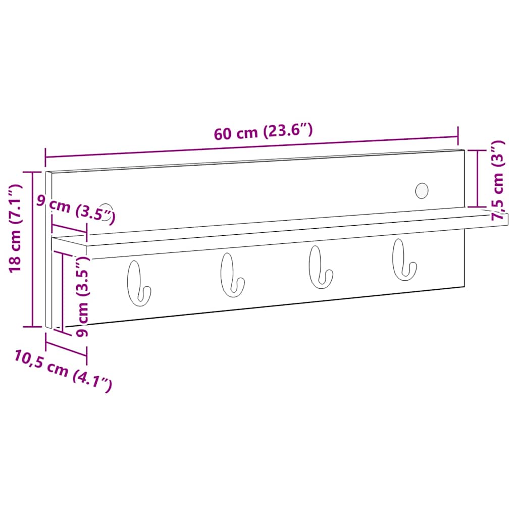 Porte-manteau mural Blanc 60 x 10.5 x 18 cm Bois d'ingénierie