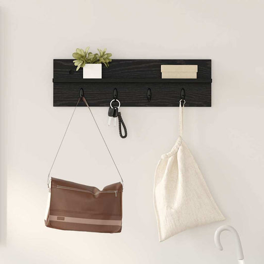 Porte-manteau mural avec étagère Chêne noir 60 x 10.5 x 18 cm