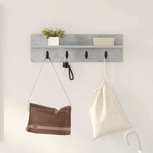 Porte-manteau mural avec étagère Gris béton 60 x 10.5 x 18 cm