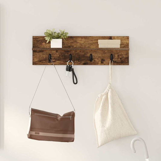 Porte-manteau mural avec étagère Chêne fumé 60 x 10.5 x 18 cm