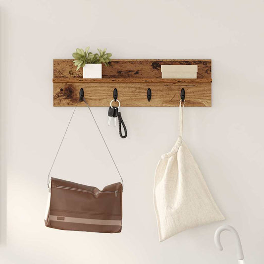 Porte-manteau mural avec étagère Bois ancien 60 x 10.5 x 18 cm