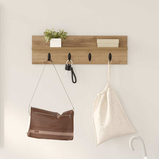 Porte-manteau mural chêne artisanal 60 x 10.5 x 18 cm