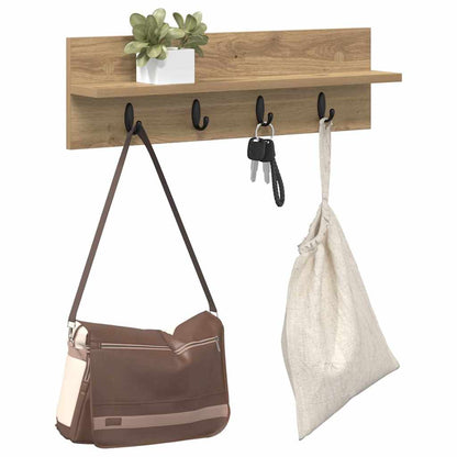 Porte-manteau mural chêne artisanal 60 x 10.5 x 18 cm