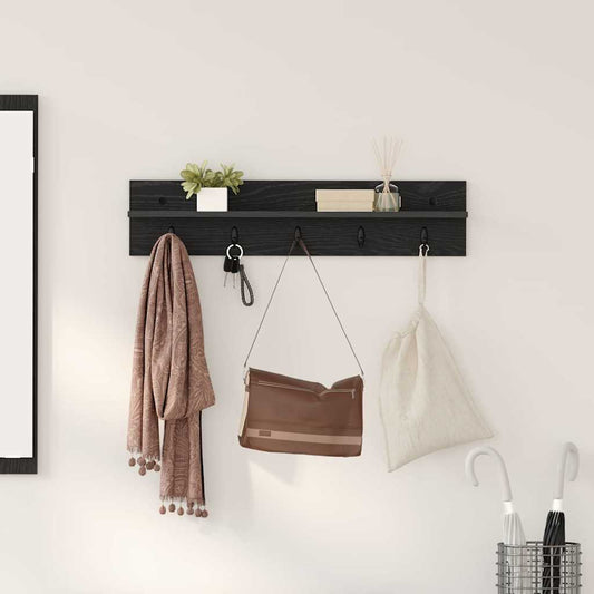 Porte-manteau mural avec étagère Chêne noir 80 x 10.5 x 18 cm
