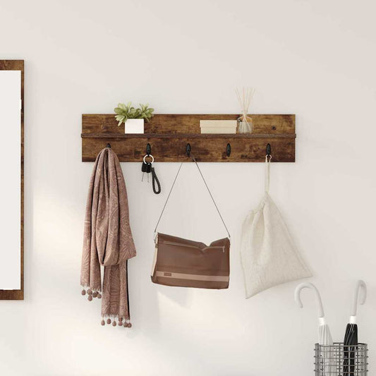 Porte-manteau mural avec étagère Chêne fumé 80 x 10.5 x 18 cm