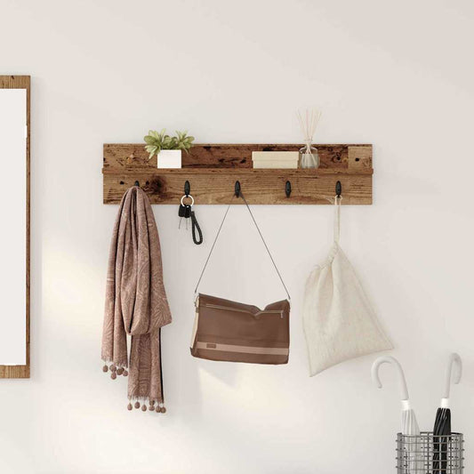 Porte-manteau mural avec étagère Bois ancien 80 x 10.5 x 18 cm
