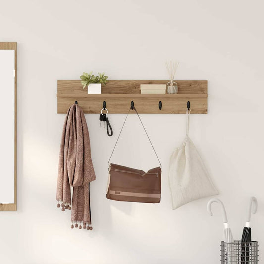 Porte-manteau mural chêne artisanal 80 x 10.5 x 18 cm