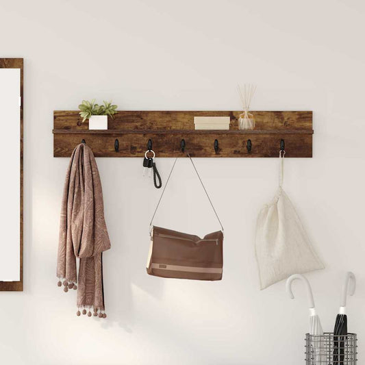 Porte-manteau mural avec étagère Chêne fumé 100 x 10.5 x 18 cm