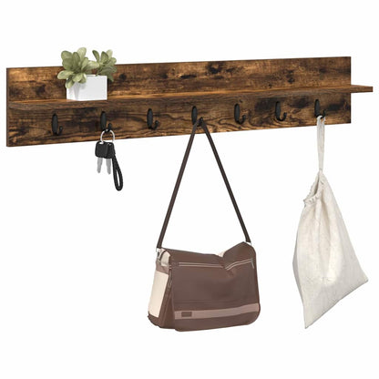 Porte-manteau mural avec étagère Chêne fumé 100 x 10.5 x 18 cm