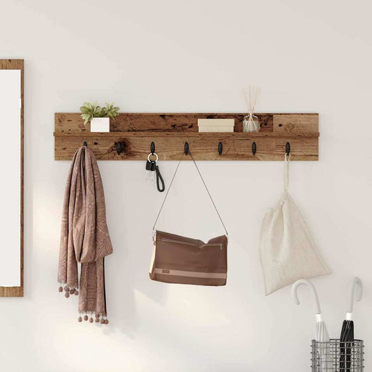 Porte-manteau mural avec étagère Bois ancien 100 x 10.5 x 18 cm