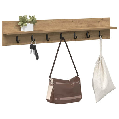 Porte-manteau mural chêne artisanal 100 x 10.5 x 18 cm