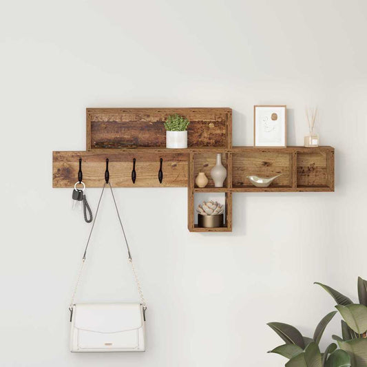 Porte-manteau mural avec étagère Bois ancien 100 x 12 x 43,5 cm