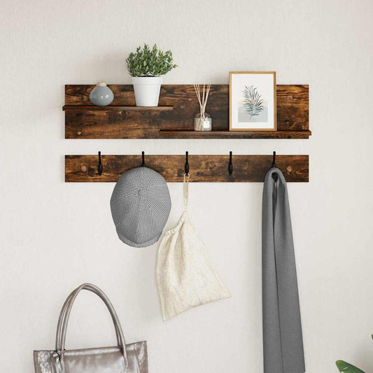Porte-manteau mural avec étagère Chêne fumé 90 x 15 x 36 cm