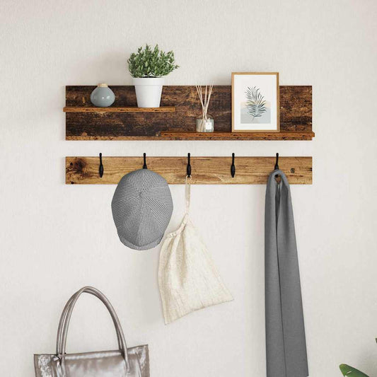 Porte-manteau mural avec étagère Bois ancien 90 x 15 x 36 cm