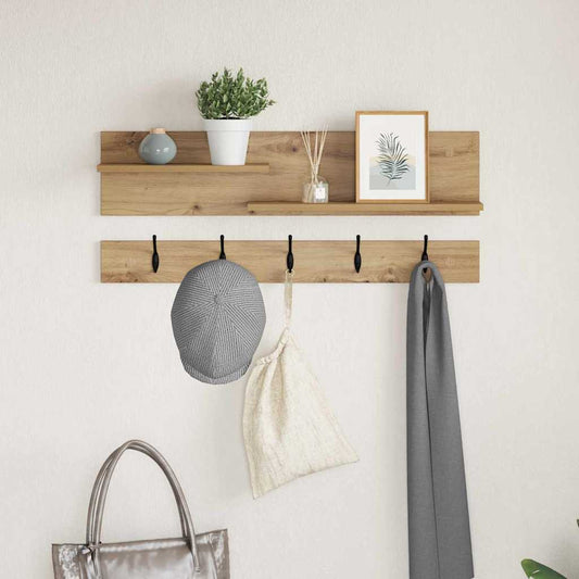 Porte-manteau mural chêne artisanal 90 x 15 x 36 cm