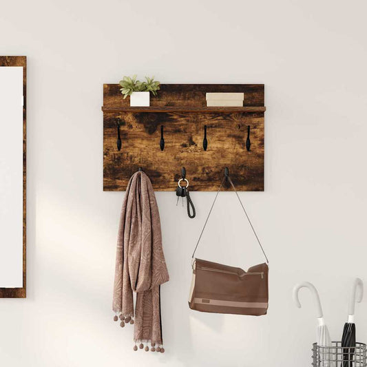 Porte-manteau mural avec étagère Chêne fumé 60 x 40 x 12 cm