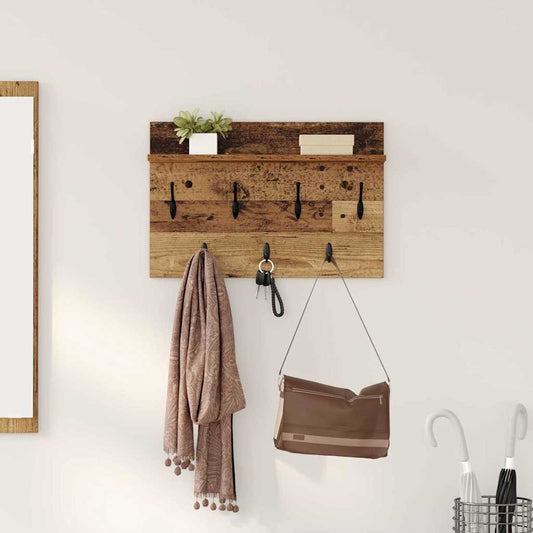 Porte-manteau mural avec étagère Bois ancien 60 x 40 x 12 cm