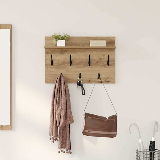 Porte-manteau mural chêne artisanal 60 x 40 x 12 cm