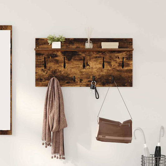 Porte-manteau mural avec étagère Chêne fumé 80 x 40 x 12 cm