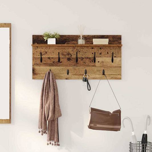 Porte-manteau mural avec étagère Bois ancien 80 x 40 x 12 cm
