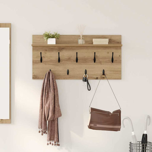 Porte-manteau mural chêne artisanal 80 x 40 x 12 cm