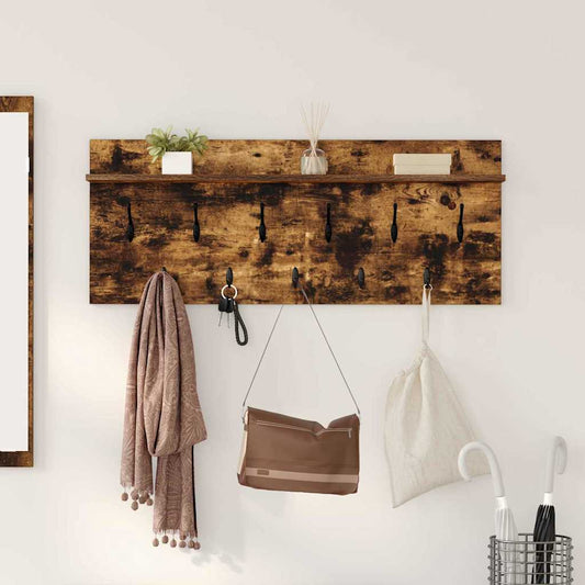 Porte-manteau mural avec étagère Chêne fumé Bois d'ingénierie