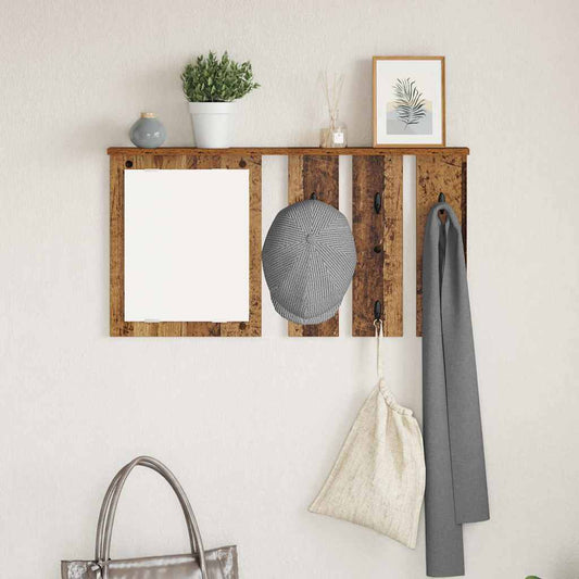 Porte-manteau mural avec étagère Bois ancien 85 x 10 x 45 cm